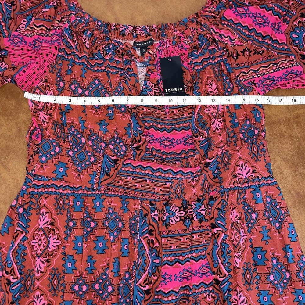 NWT Torrid Tea Length Off Shoulder Peasant Dress Wildflower Mandala 00 M/L (10)‎ - Picture 7 of 7
